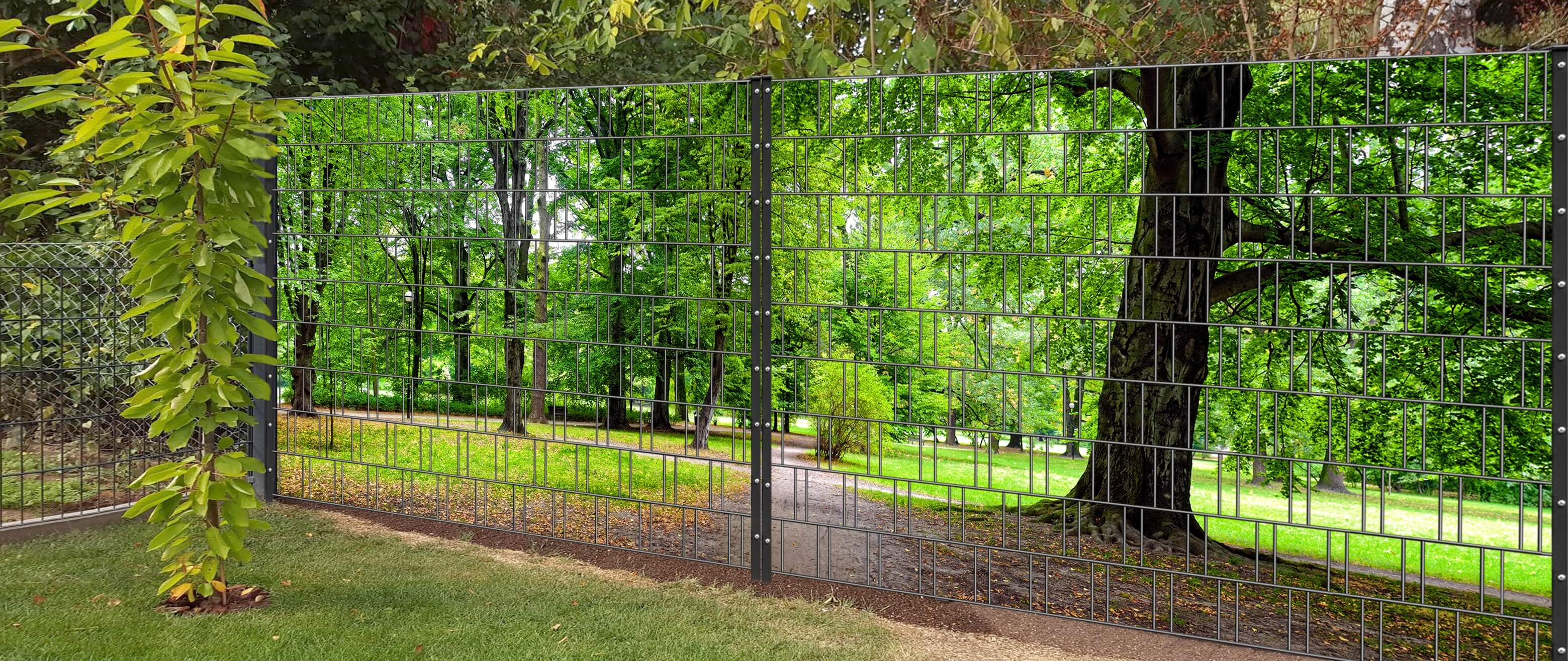 Park - Panorama XL Bedruckter Sichtschutz für Doppelstabmattenzaun  Bewuchs, Zaun