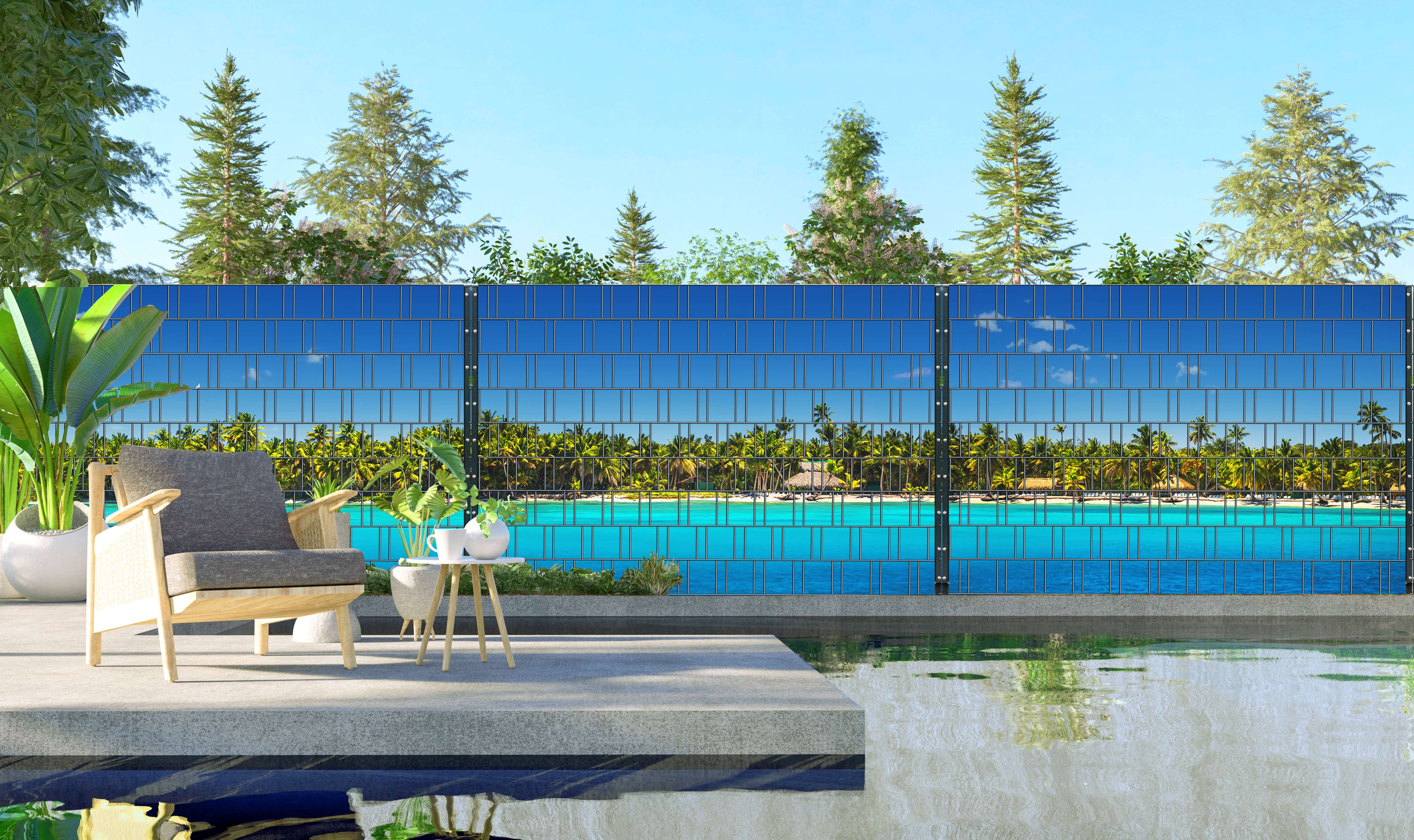 Palm Beach - Panorama XXL Bedruckte Zaunstreifen für Doppelstabmattenzaun Schwimmbad