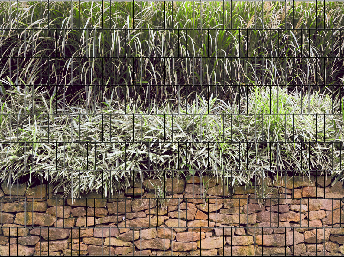 4260388391282_Steinmauer_Bedruckter_Zaun_Sichtschutz_Streifen_2 Steinmauer - Bedruckter Sichtschutz Streifen Rolle Doppelstab Zaun