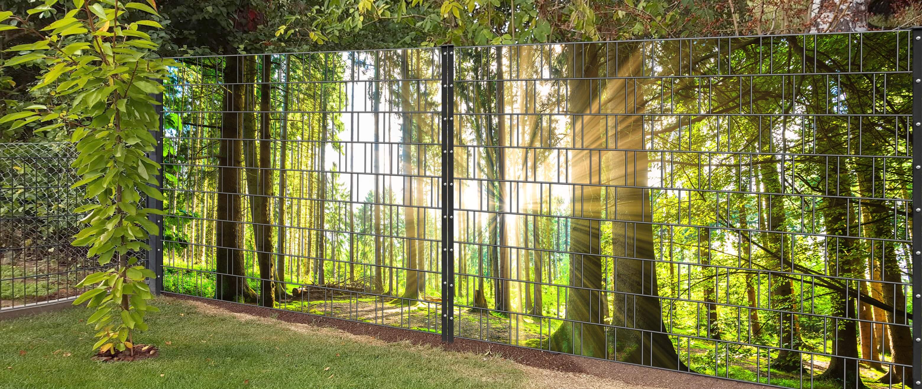 Wald - Panorama XL Bedruckte Zaundekoration für Doppelstabmattenzaun tion, Garten, Tor