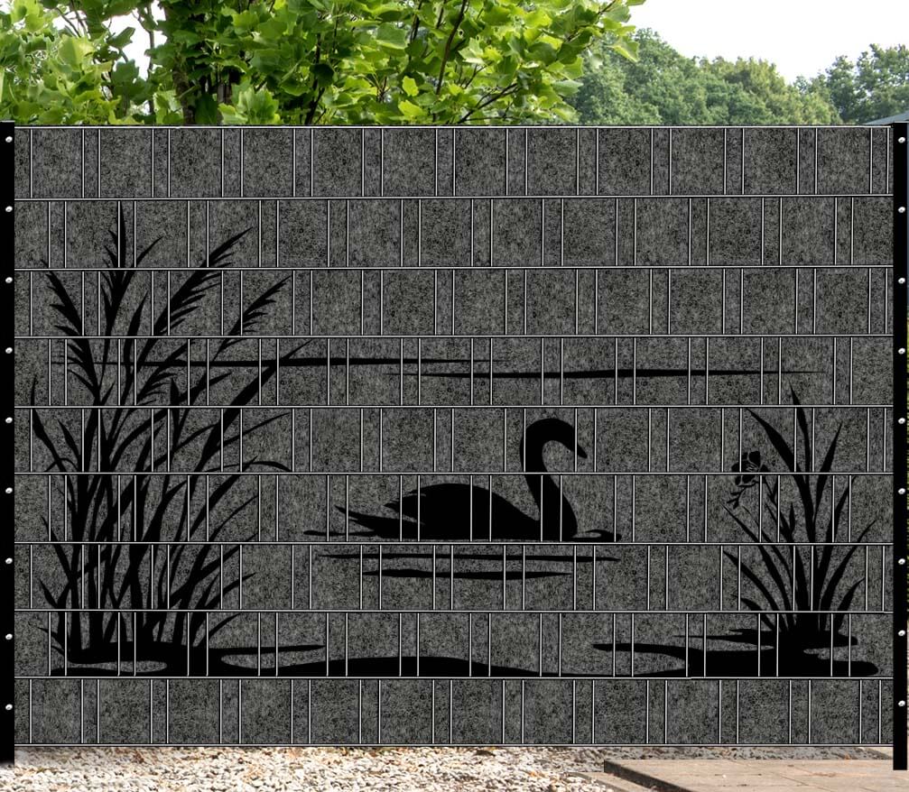 Grijs melange zichtscherm met zwart zwaanmotief