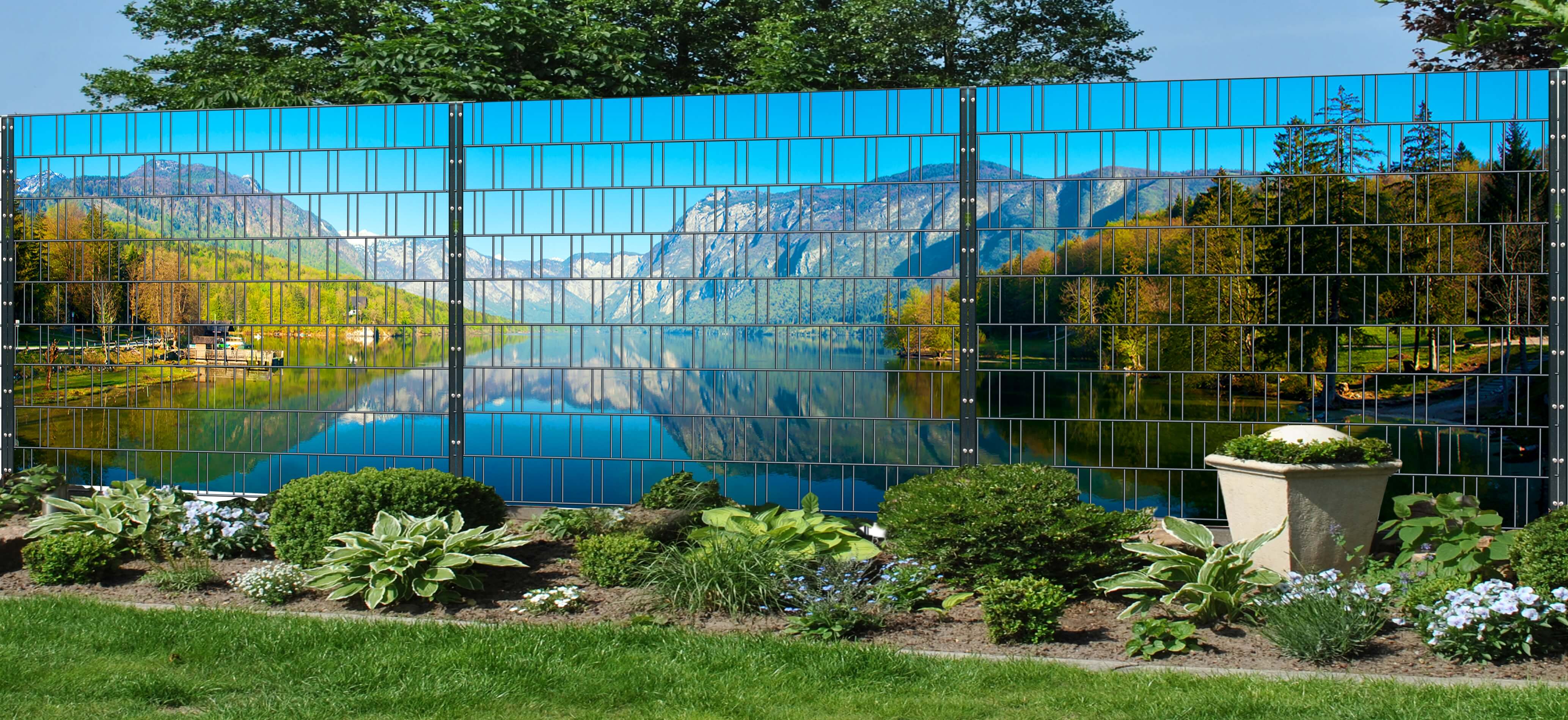 Fjord - Panorama XXL Bedruckte Zaundekoration für Doppelstabmattenzaun flanze, Vegetation