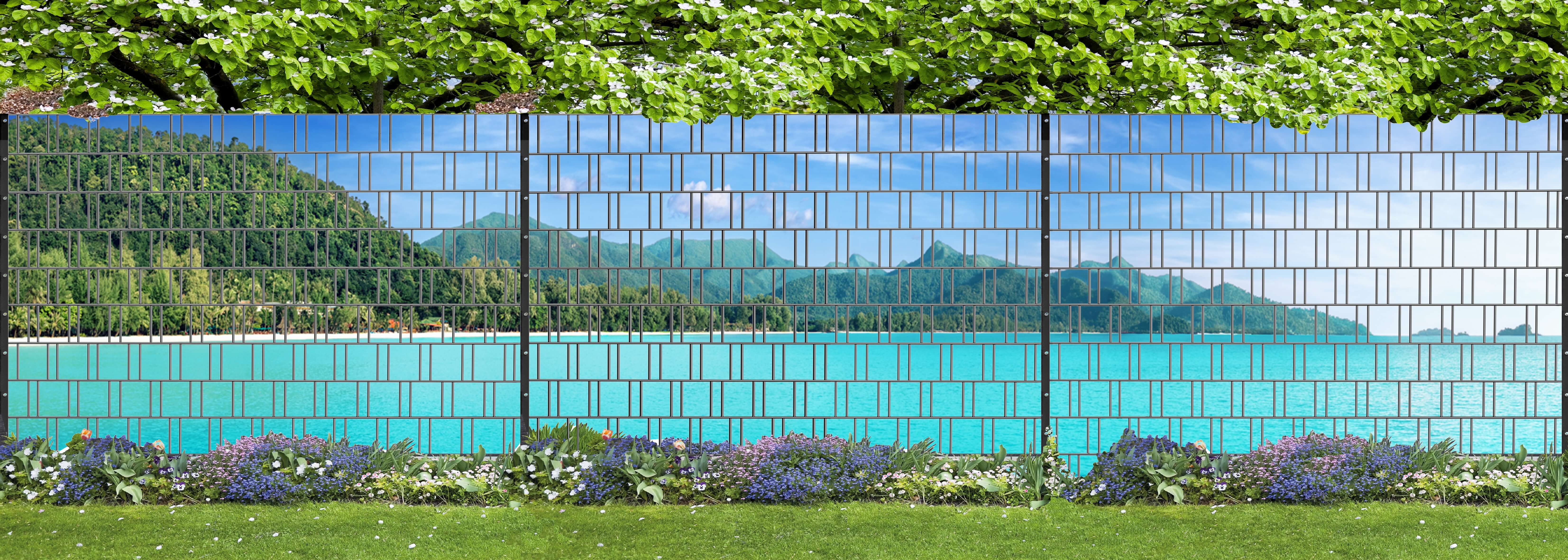 Tropical - Panorama XXL Bedruckter Zaunsichtschutz für Doppelstabmattenzaun Bürogebäude, Garten, Natur, Draußen, Land