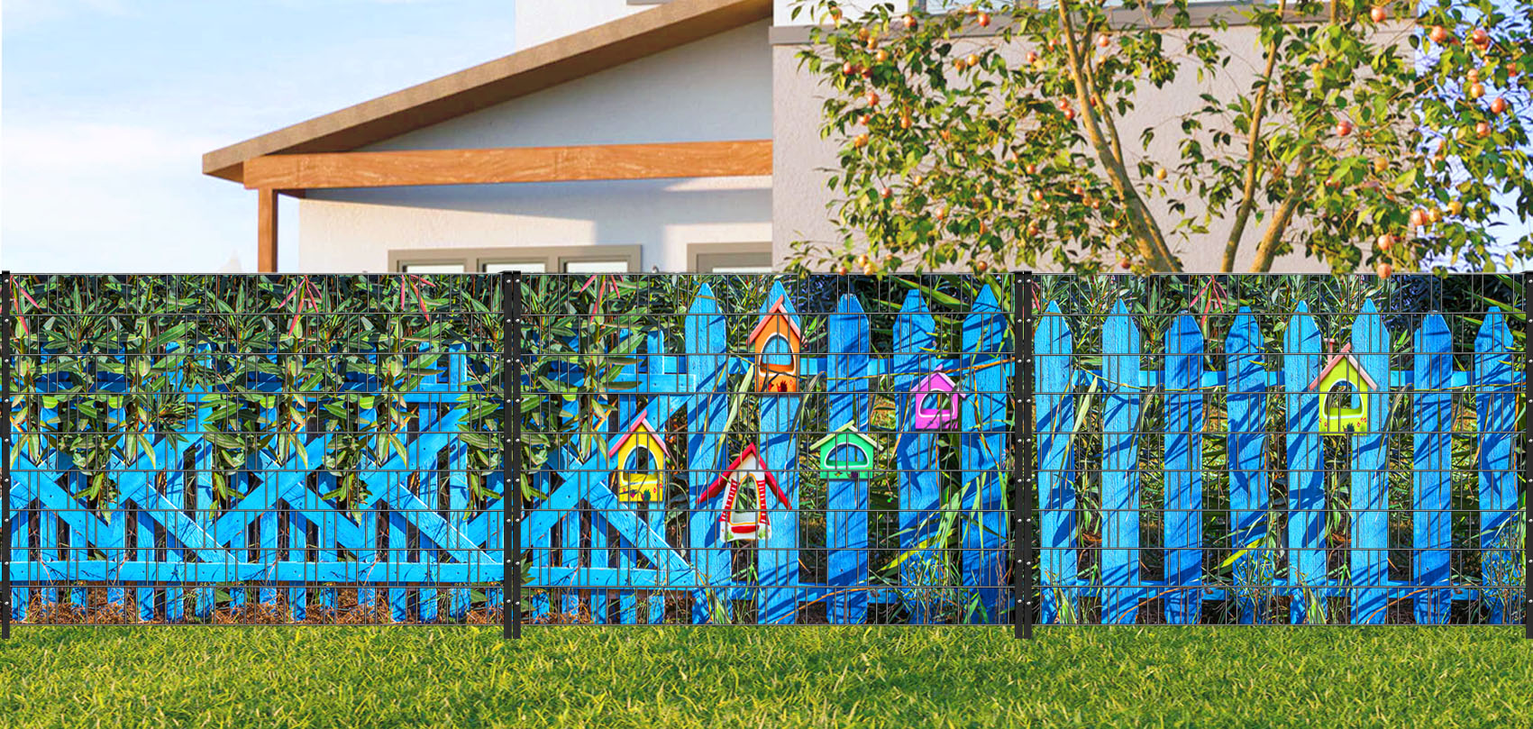 Vogelhaus - Panorama XXL Bedruckte Sichtschutzzäune Doppelstabmatten of, Gebäude