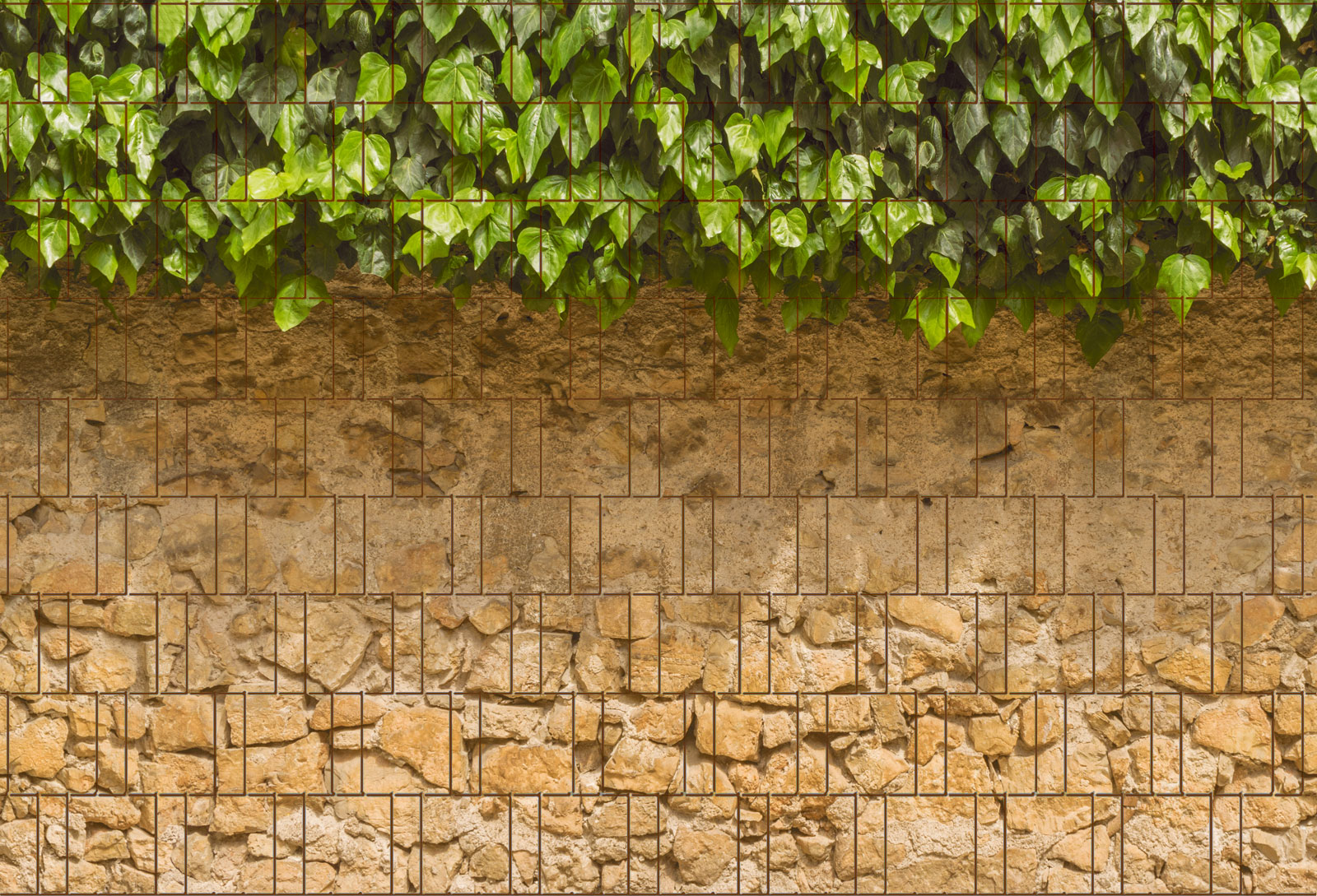 4260388390957_Efeu_und_Mauer_Bedruckter_Zaun_Sichtschutz_Streifen Efeu & Mauer - Bedruckter Sichtschutz Streifen Rolle Doppelstab Zaun