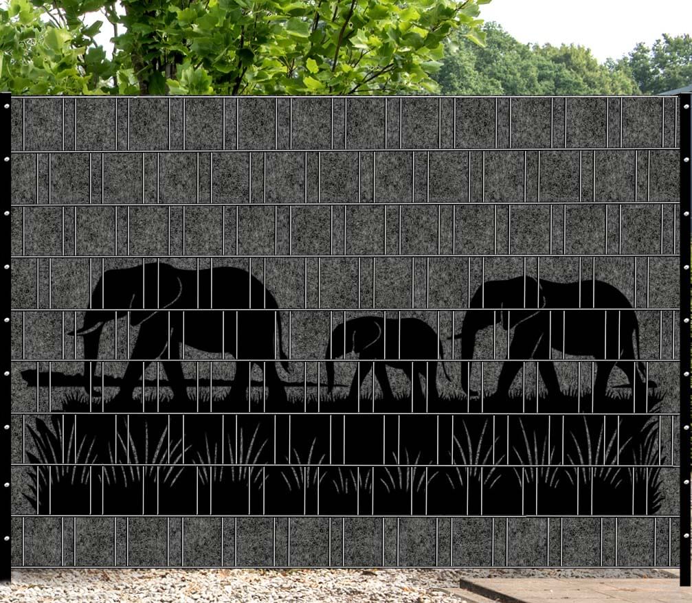 Schutting privacydoek met grijze melange olifanten