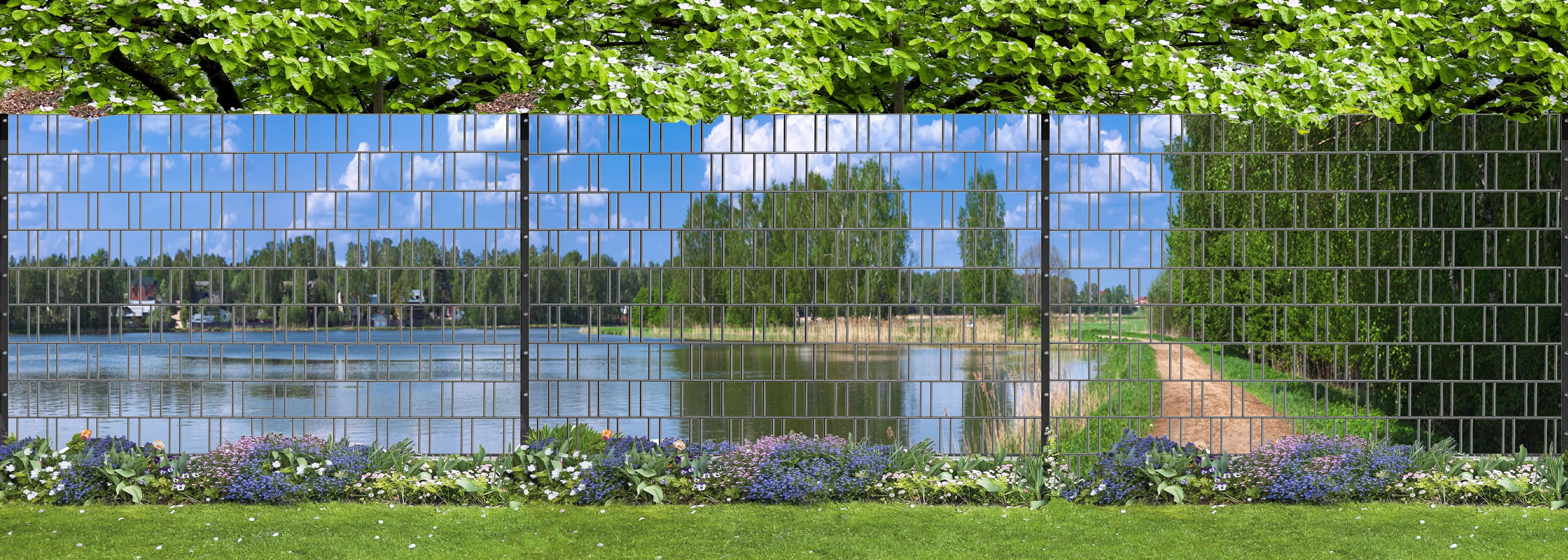 See - Panorama XXL Bedruckte Sichtschutzfolie für Doppelstabmattenzaun Garten, Natur, Draußen, Gras, Bürogebäude