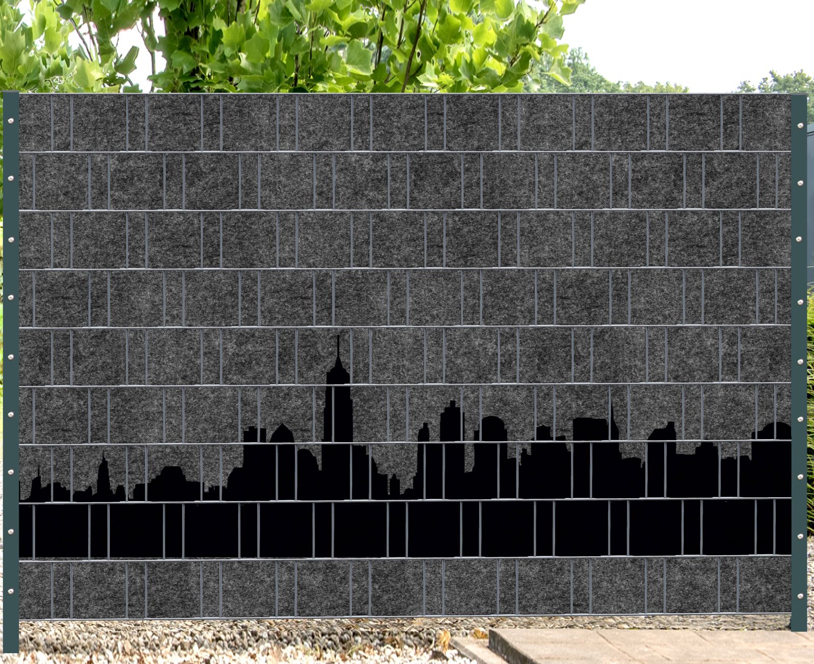 1137-col-001-Florenz-City-1 Florenz City 1 - Melange mit schwarzen Motivdruck - Zaun Sichtschutz