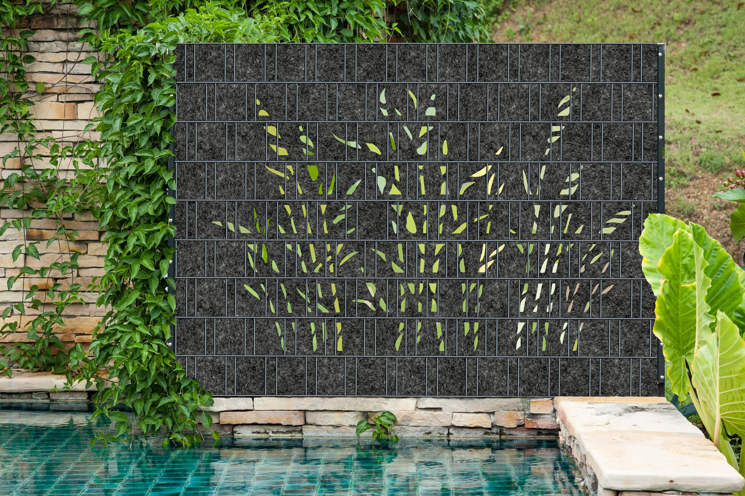 Laser Schilf Florenz Grau - Design Vlies Sichtschutz Doppelstabmattenzaun