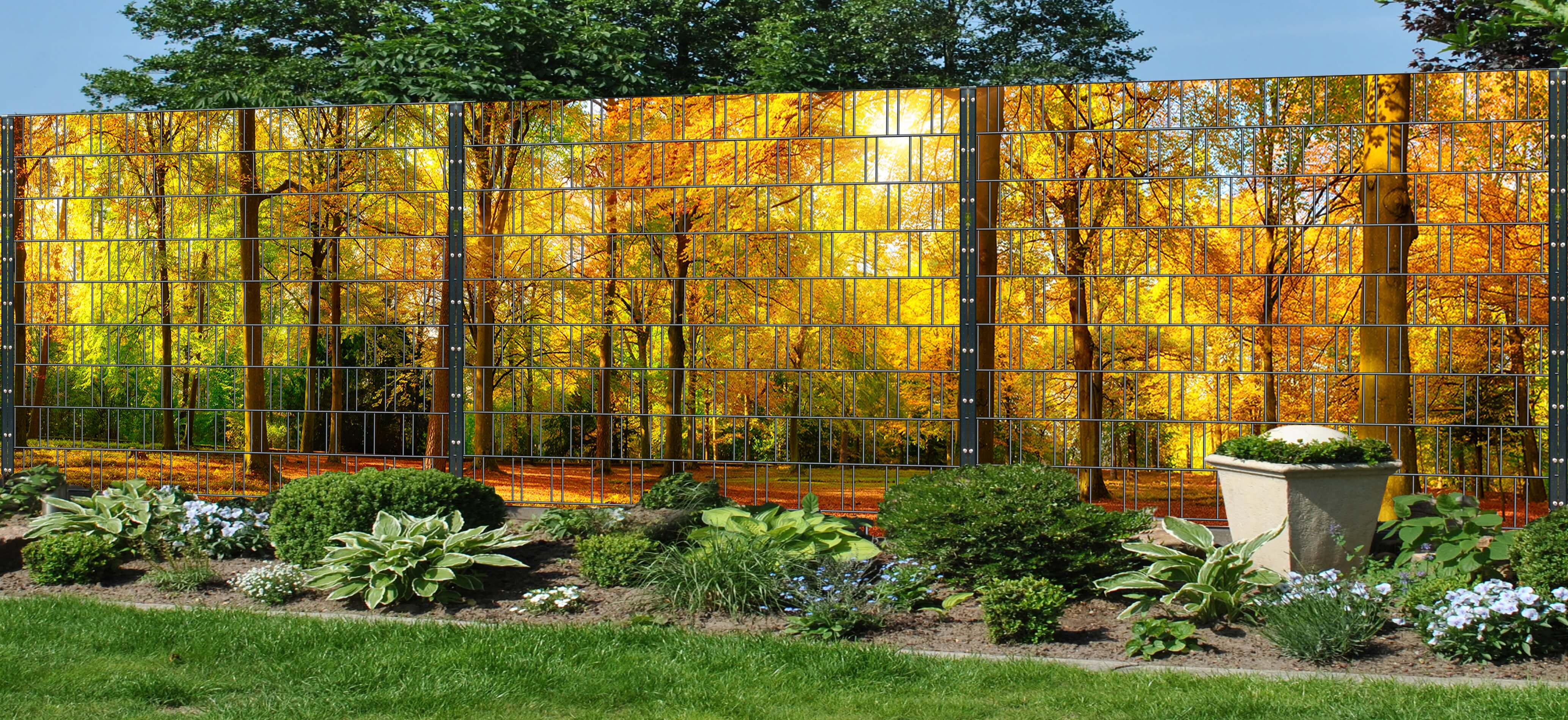 Herbst – Panorama XXL bedruckte Sichtschutzstreifen für Doppelstabmattenzäunee, Gras, Park