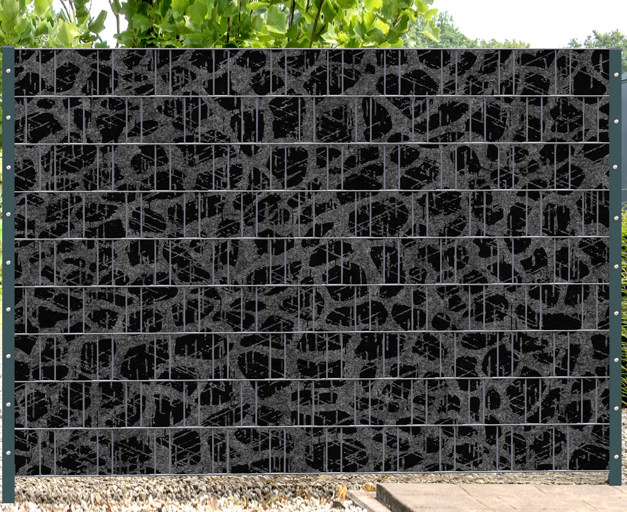 ZD-1167-Kroko Florenz Kroko - Melange mit schwarzen Motivdruck - Sichtschutzstreifen Zaun