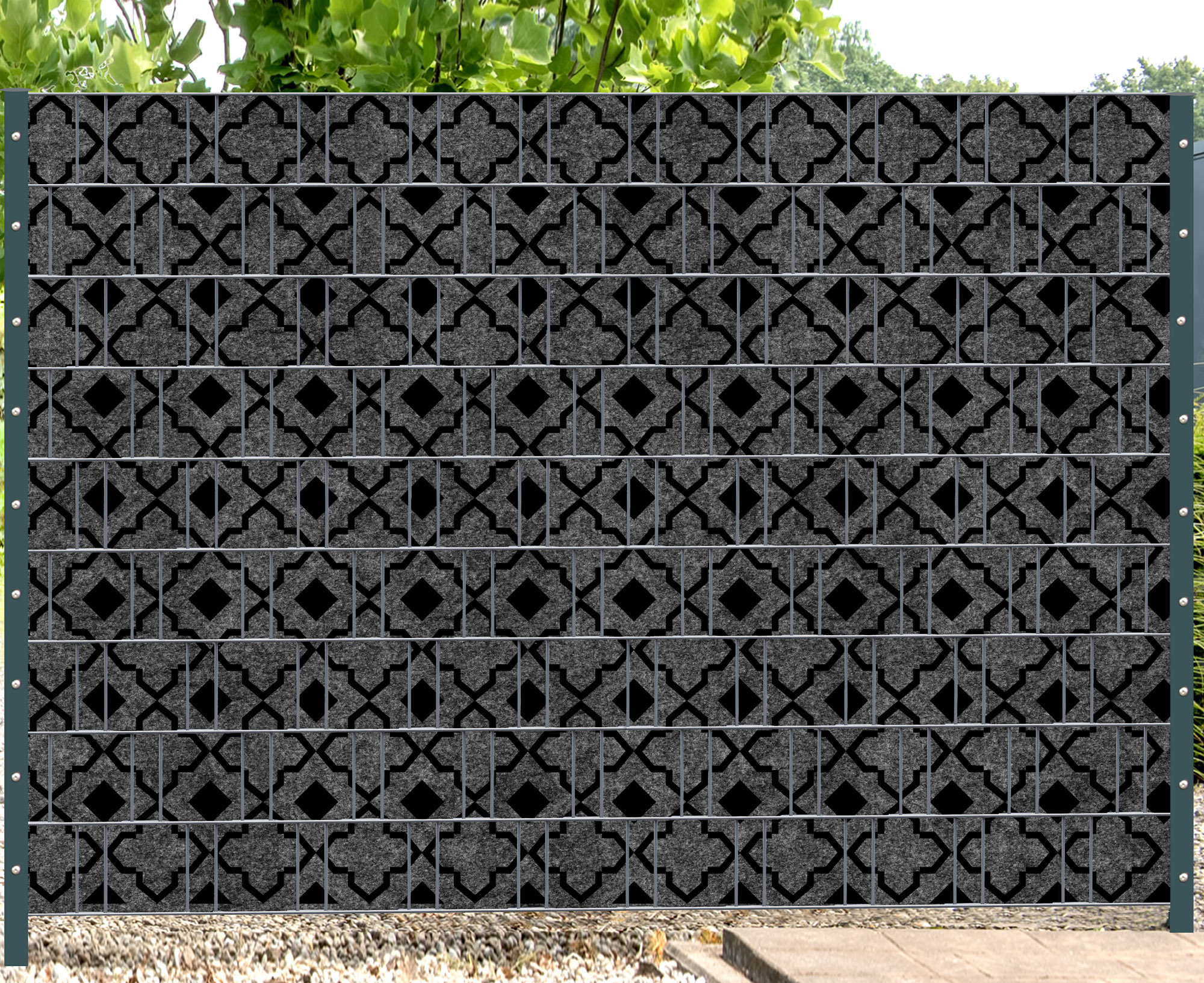 ZD-1169-Ornament Florenz Orient - Melange mit schwarzen Motivdruck - Garten Sichtschutz