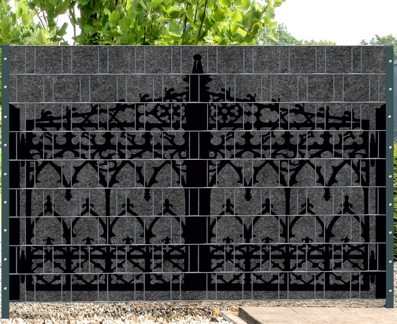 Florenz Gate – Melange mit schwarzem Motivdruck – Zaunsichtschutzstreifen