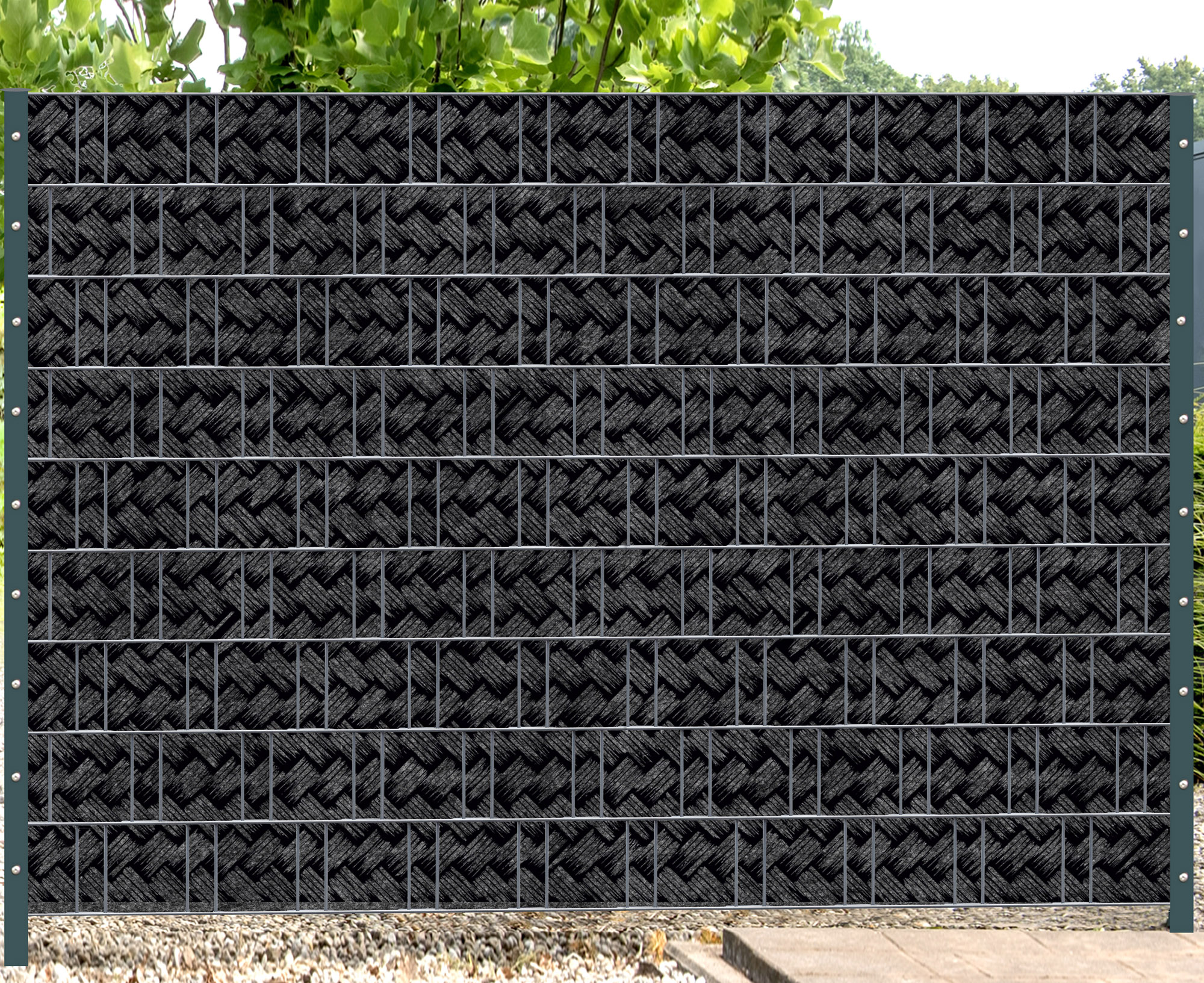 ZD-1170-Korbgeflecht Florenz Korbgeflecht - Melange mit schwarzen Motivdruck - Sichtschutz Zaun