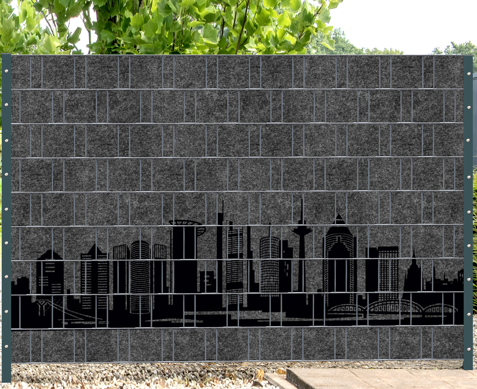 1157-col-001-Florenz-City-3 Florenz City 3 - Melange mit schwarzen Motivdruck - Doppelstabmatten Sichtschutz