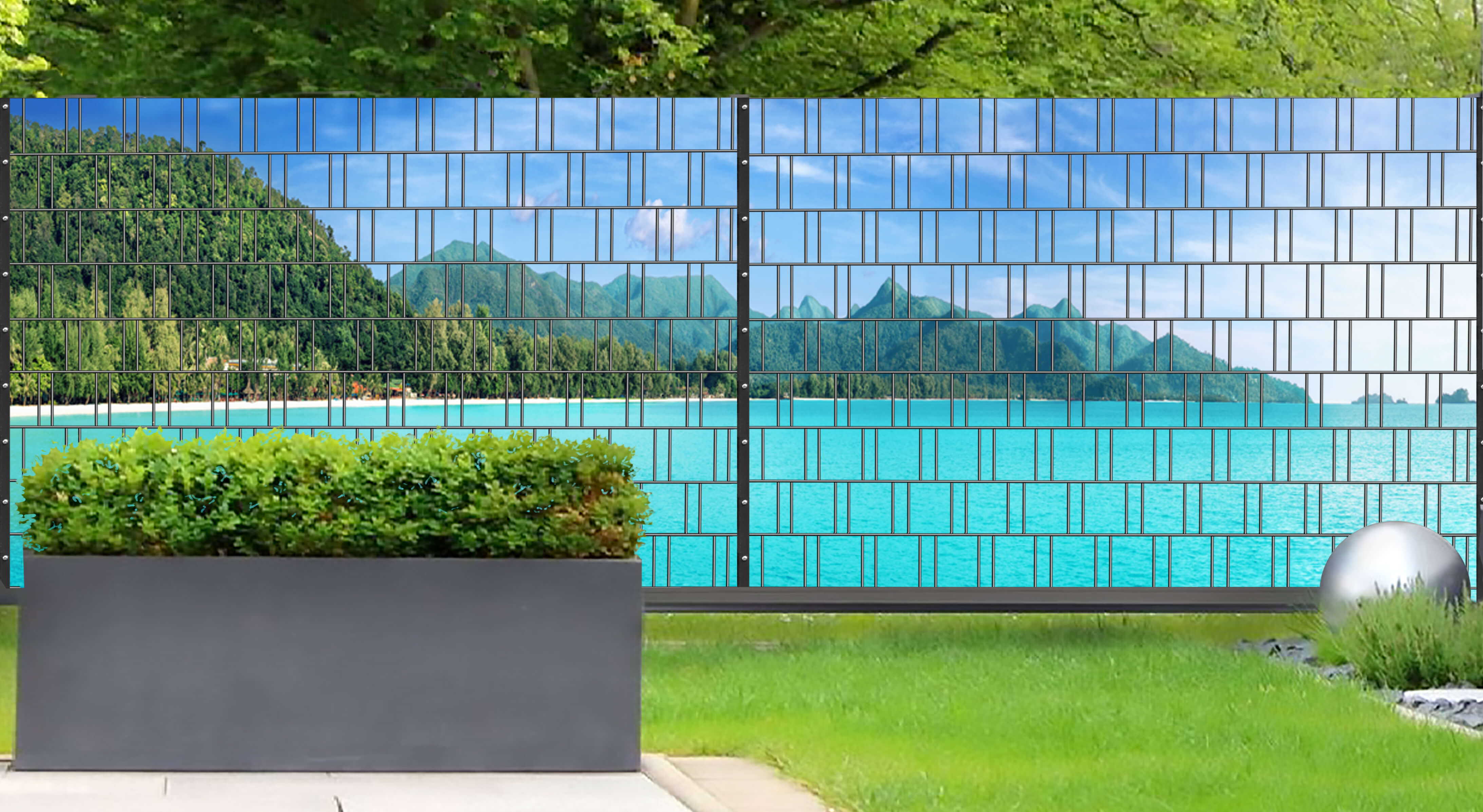 Tropical Panorama XL – der PVC-freie Sichtschutzstreifen für den Doppelstabmattenzaun.ur, Kunst, Draußen, Gras