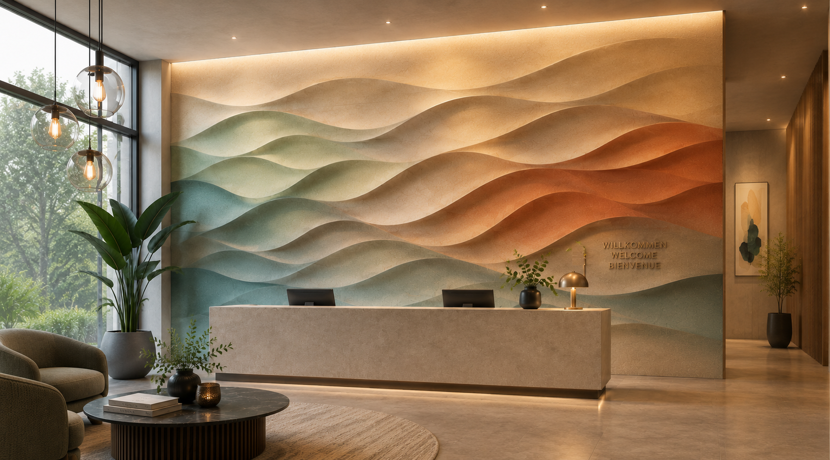 Innenarchitektur mit individuell gestalteter Wandfläche