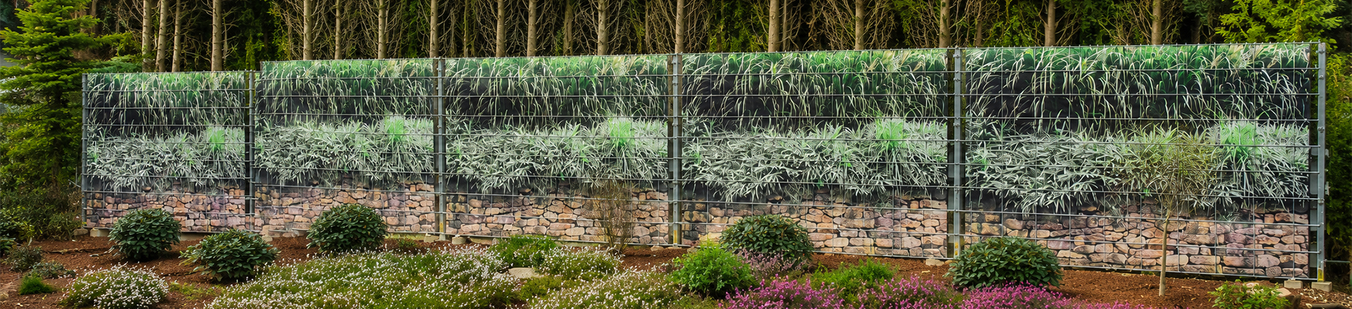 Gartenzaun, Sichtschutz, Bambuspflanzen, Zierpflanzen, Steinmauer