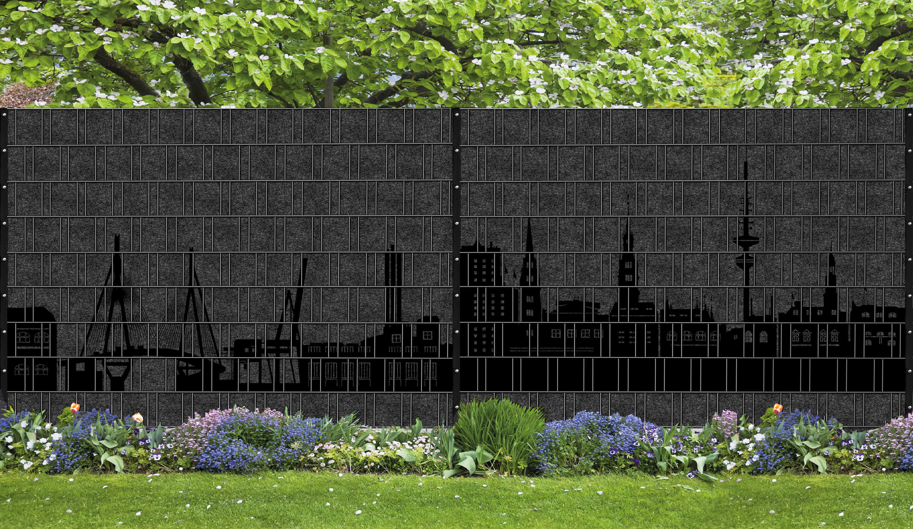 Mappingzaun-Hamburg Hamburg - Panorama XL Bedruckte Sichtschutzpaneele für Doppelstabmattenzaun