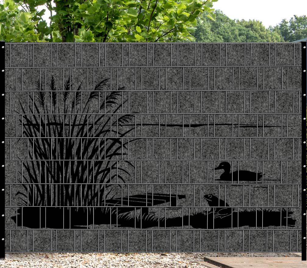 Tuinprivacydoek met riet, eend en kikker silhouet