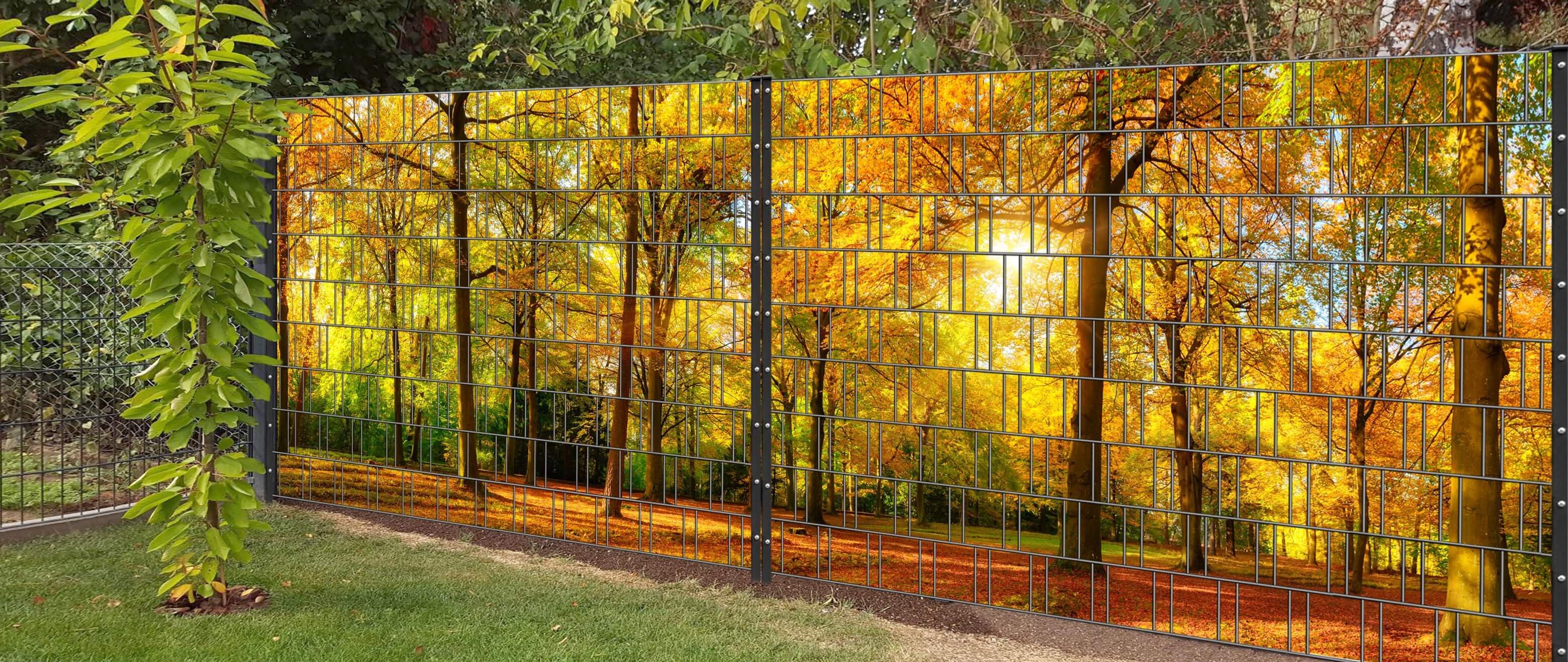 Herbst - Panorama XL Bedruckter Sichtschutzzaun für Doppelstabmattenzaun