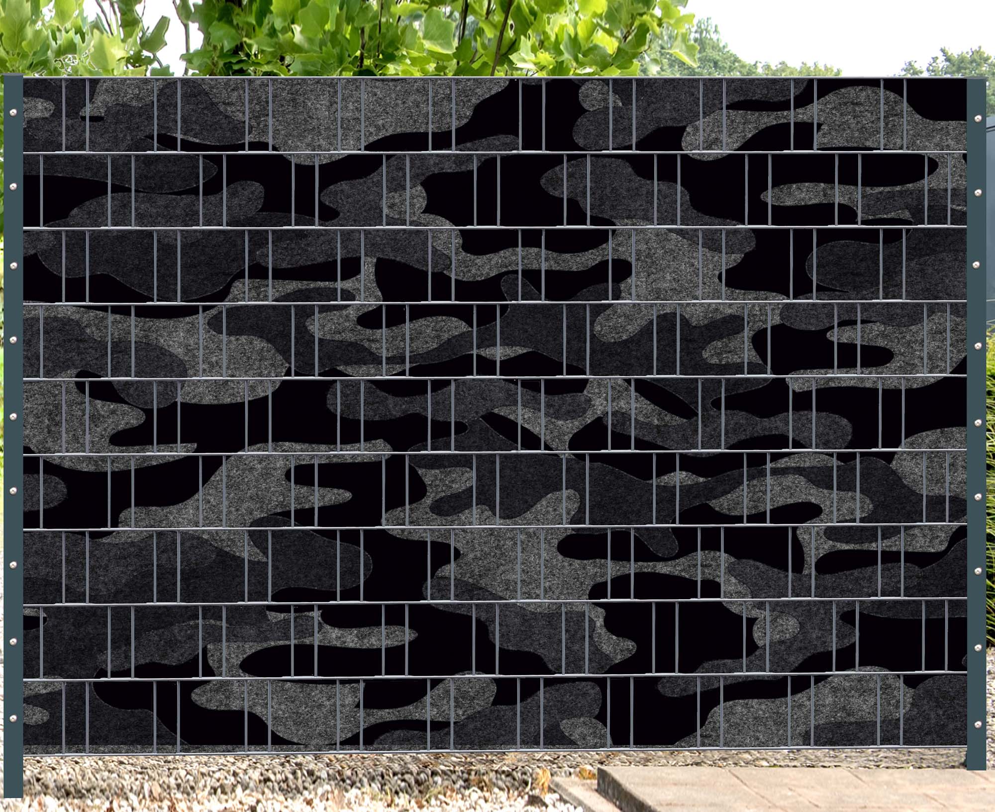 ZD-1162-Camouflage Florenz Camouflage - Melange mit schwarzen Motivdruck- Zaunsichtschutz