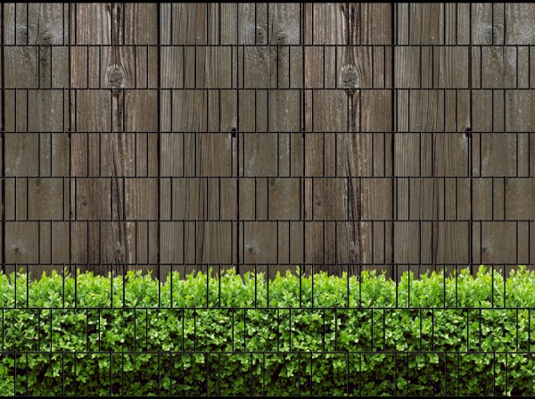 Holzwand & Buxus - Bedruckter Sichtschutz Streifen Rolle Doppelstab Zaun