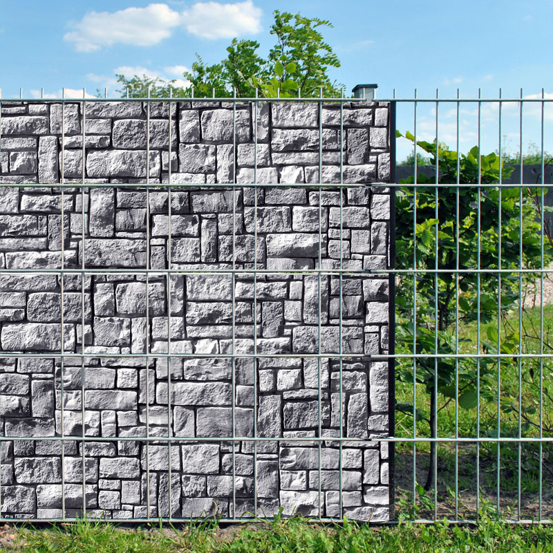 Zaunsichtschutzstreifen bedruckt mit Klemmschienen 2 Wahl Steinmauer 